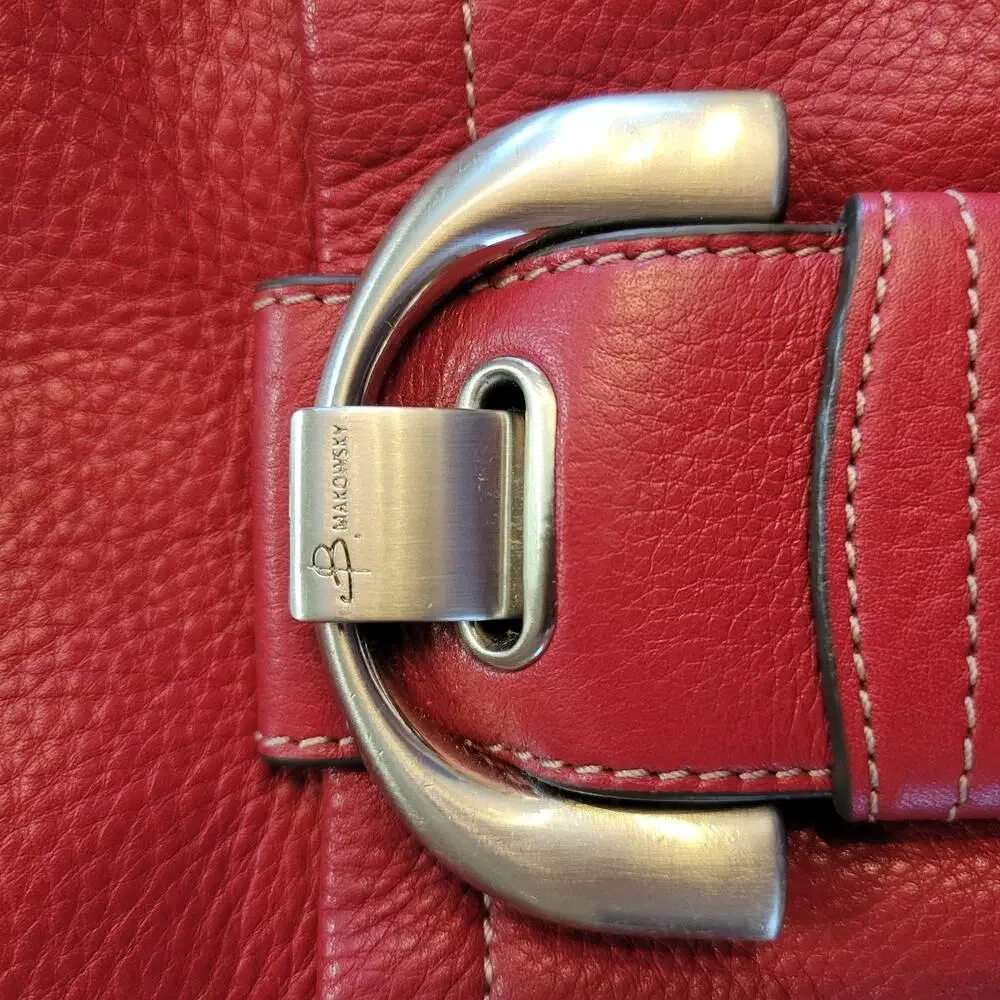 B.Makowsky Women's Crossbody Bag Genuine Leather, Raspberry Red Chic Minimalist